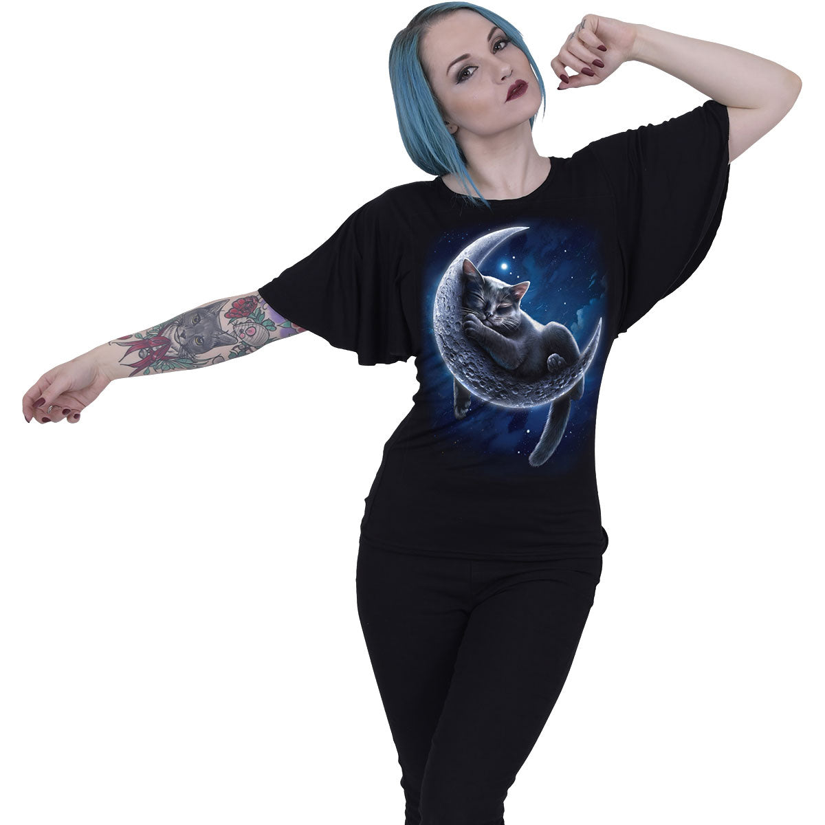 Spiral Ladies Latin Boatneck Top: Velvet Moon (Black)