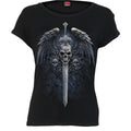 Spiral Ladies Boatneck Bat Sleeve Top: Angel Sword (Black)