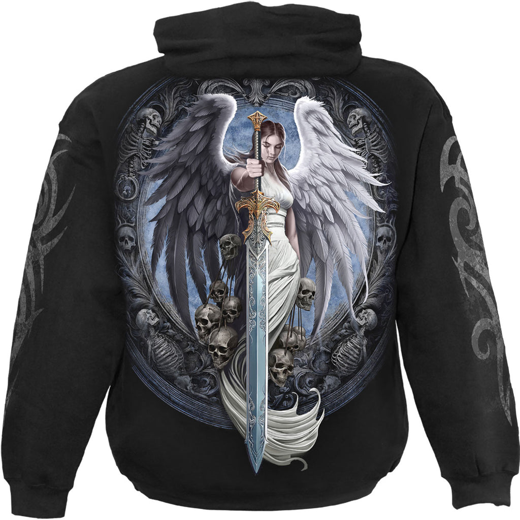 Spiral Unisex Pullover Hoodie: Angel Sword (Black) (Back & Sleeve Print)