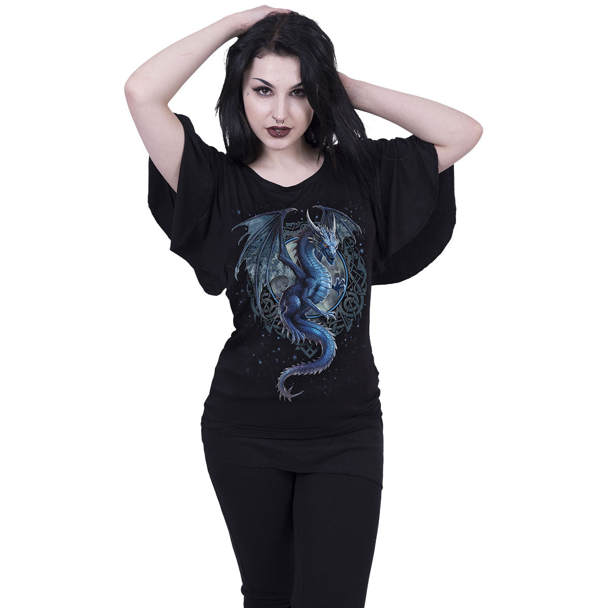 Spiral Ladies Latin Boatneck Top: Storm Dragon (Black)
