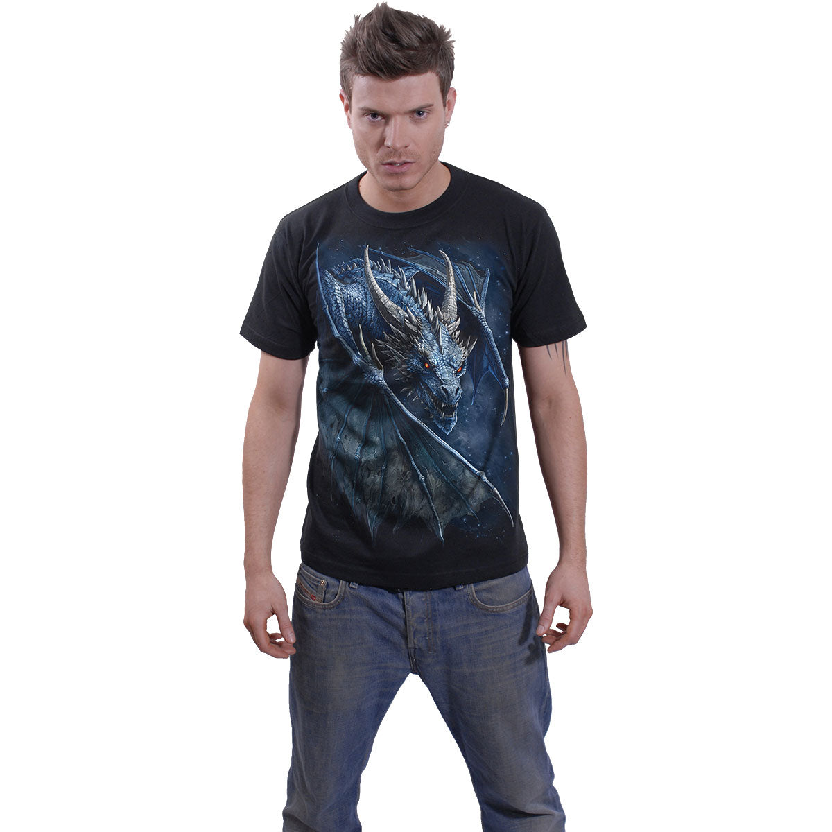 Spiral Unisex T-Shirt: Storm Dragon (Black) (Back Print)