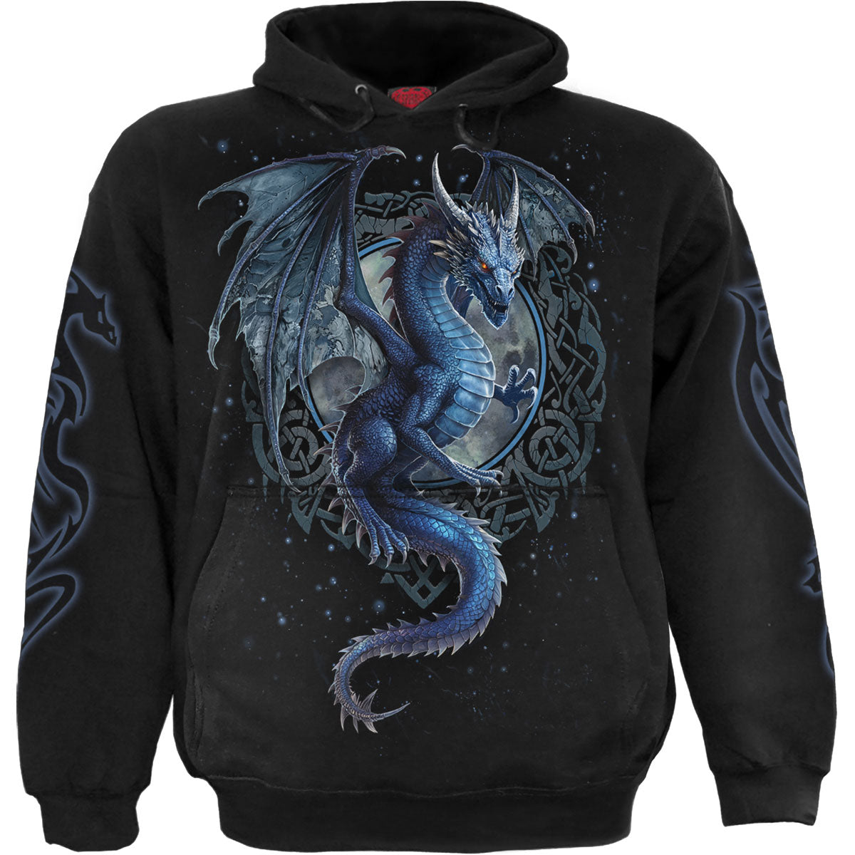 Spiral Unisex Pullover Hoodie: Storm Dragon (Black) (Back & Sleeve Print)