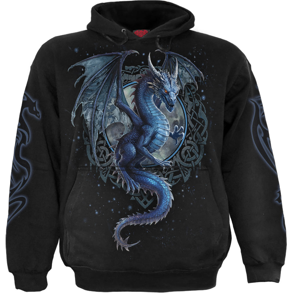 Spiral Unisex Pullover Hoodie: Storm Dragon (Black) (Back & Sleeve Print)