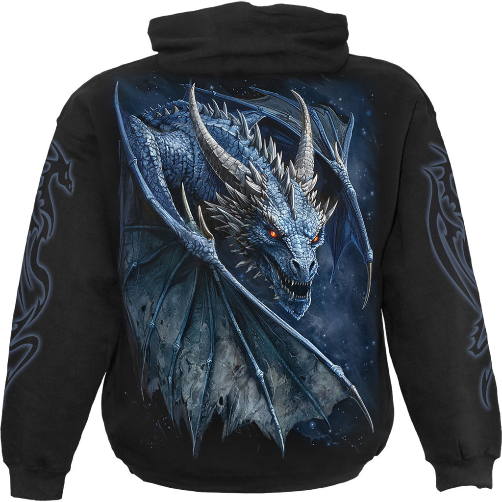 Spiral Unisex Pullover Hoodie: Storm Dragon (Black) (Back & Sleeve Print)