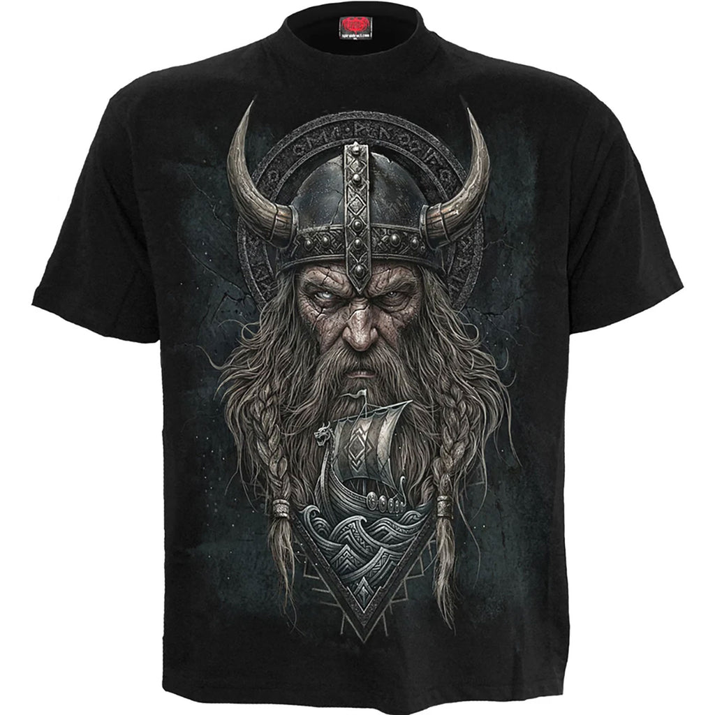 Spiral Unisex T-Shirt: Viking Norseman (Black) (Back Print)