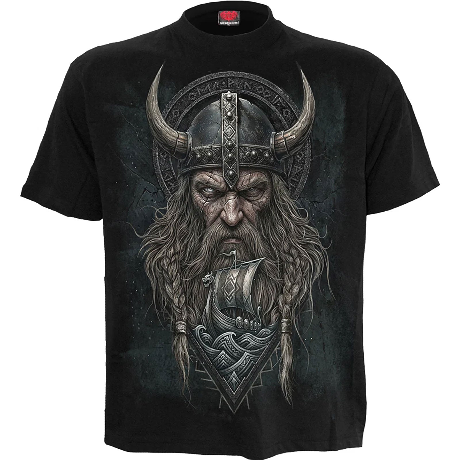 Spiral Unisex T-Shirt: Viking Norseman (Black) (Back Print)