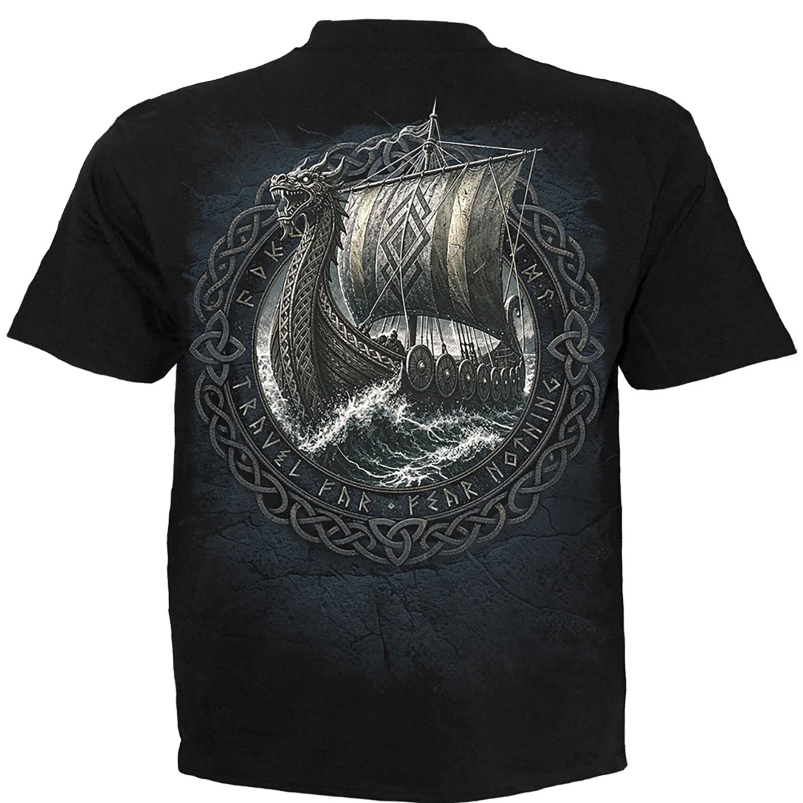 Spiral Unisex T-Shirt: Viking Norseman (Black) (Back Print)