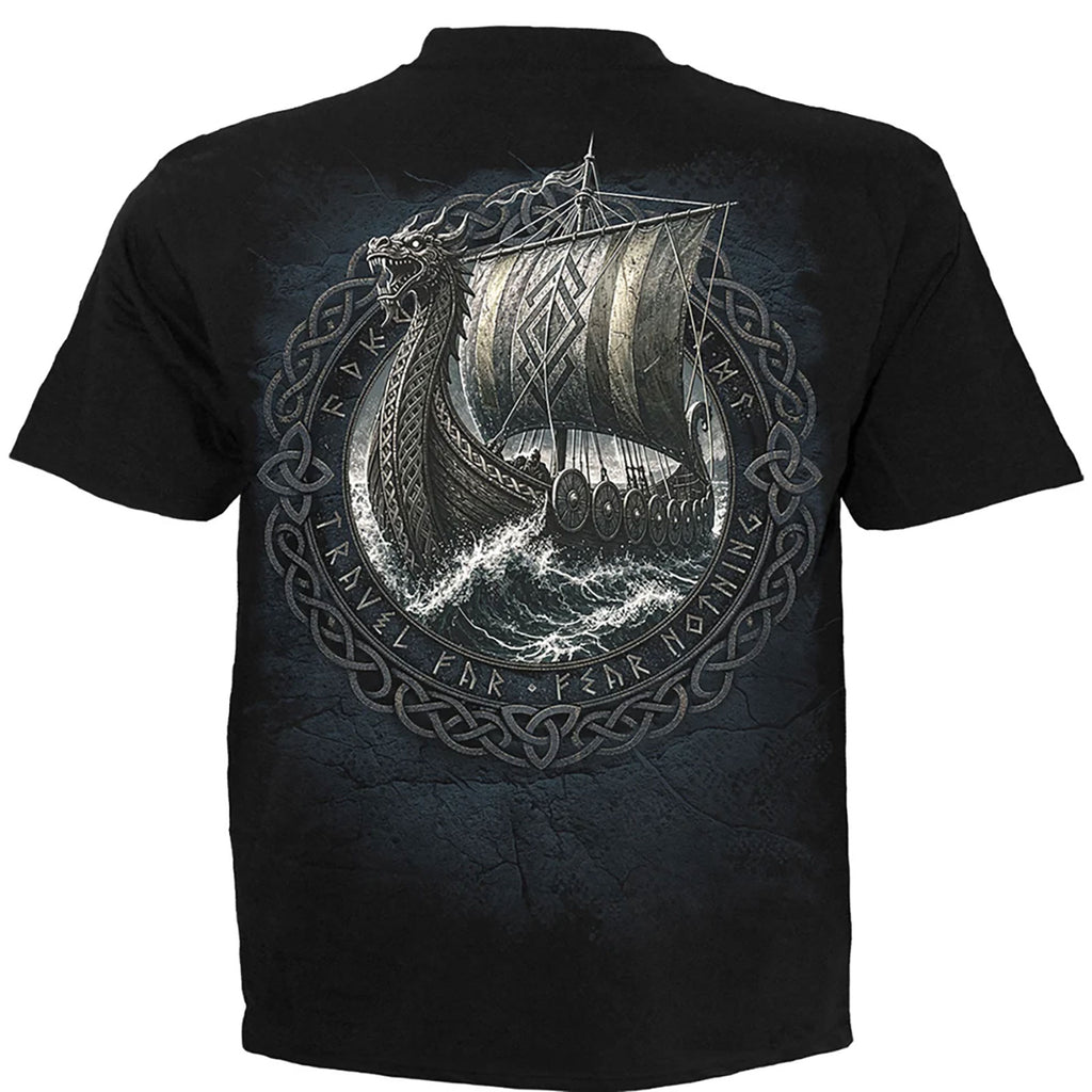Spiral Unisex T-Shirt: Viking Norseman (Black) (Back Print)