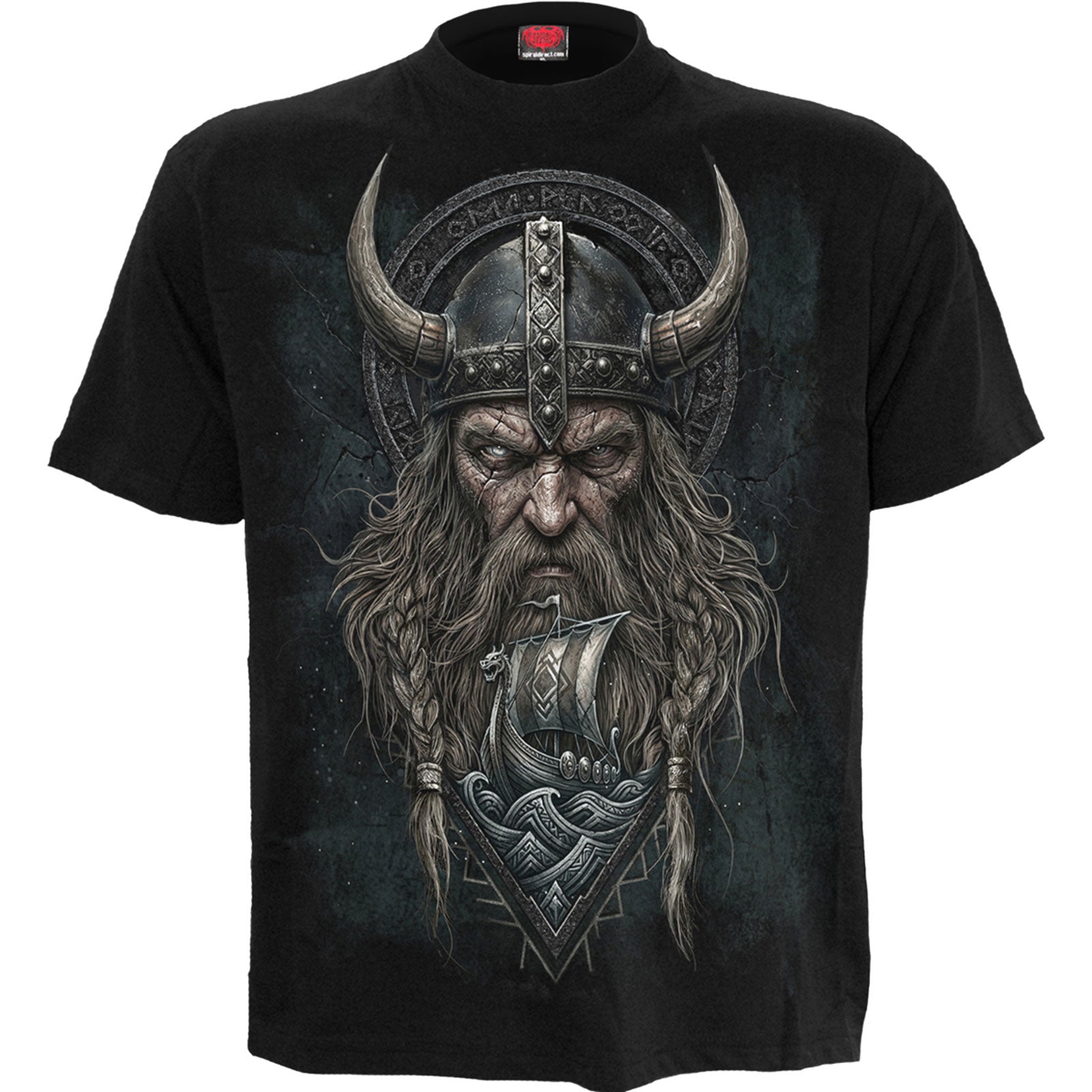 Spiral Unisex T-Shirt: Viking Norseman (Black) (Back Print)