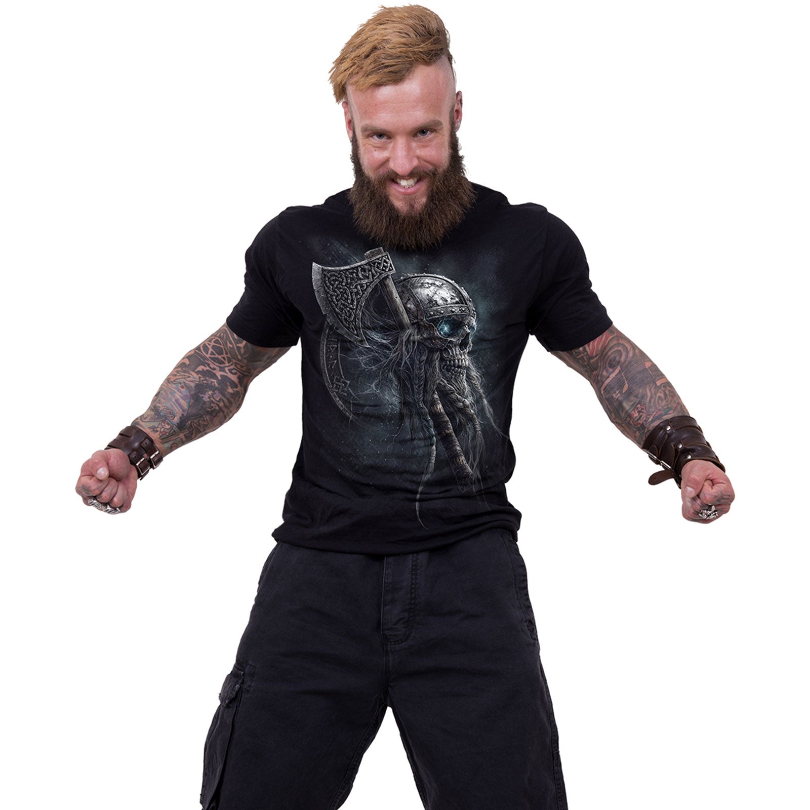 Spiral Unisex T-Shirt: Viking Rampage (Black) (Back Print)