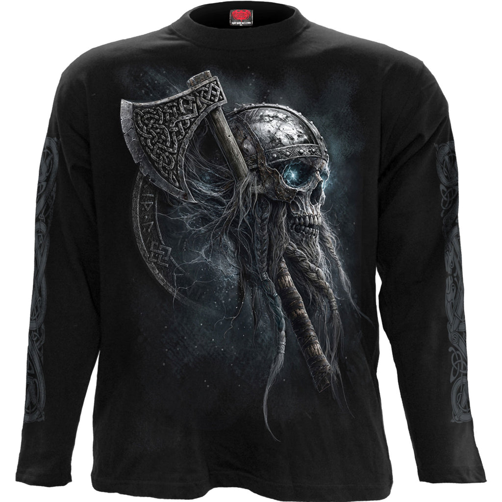 Spiral Unisex Long Sleeve T-Shirt: Viking Rampage (Black) (Back & Sleeve Print)