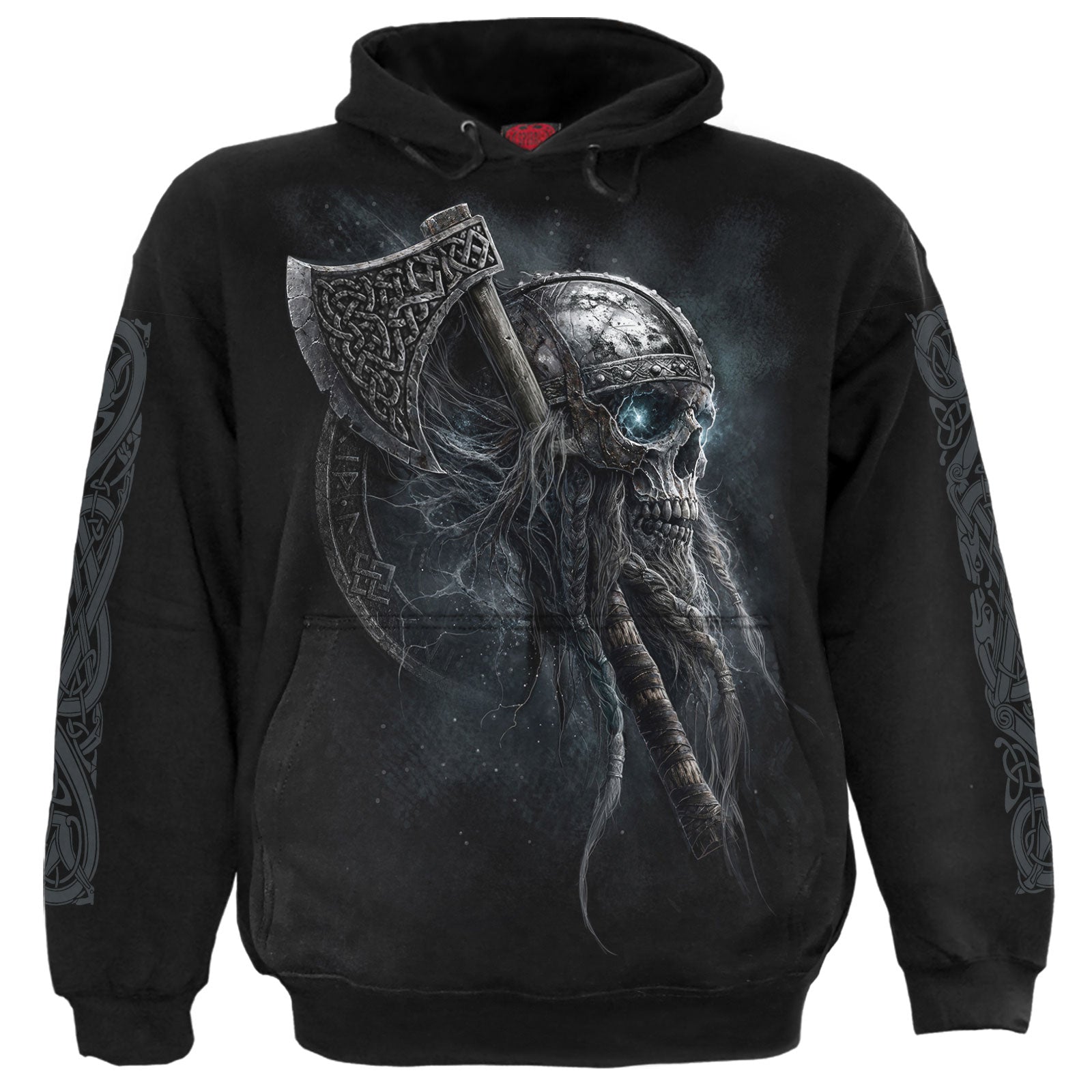 Spiral Unisex Pullover Hoodie: Viking Rampage (Black) (Back & Sleeve Print)