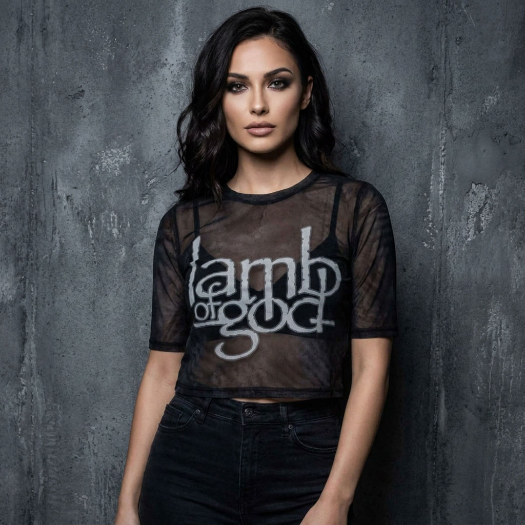 Lamb Of God Ladies Mesh Crop Top: Logo (Black)