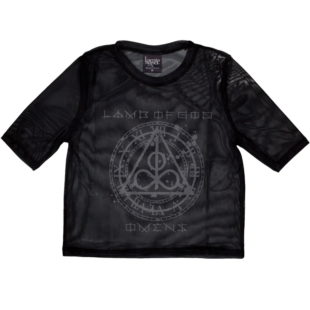 Lamb Of God Ladies Mesh Crop Top: Omens Clock (Black)