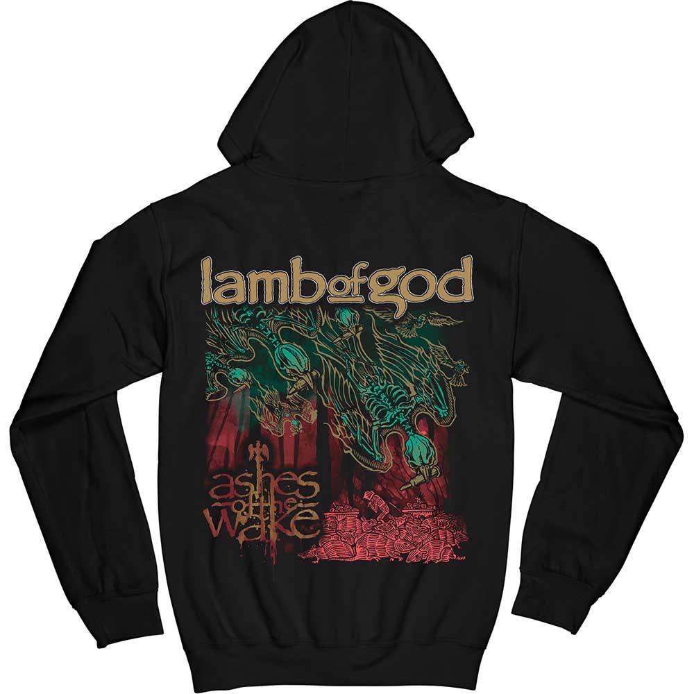 Lamb Of God Unisex Zipped Hoodie: Ashes of the Wake Album Cover (Black) (Back Print)