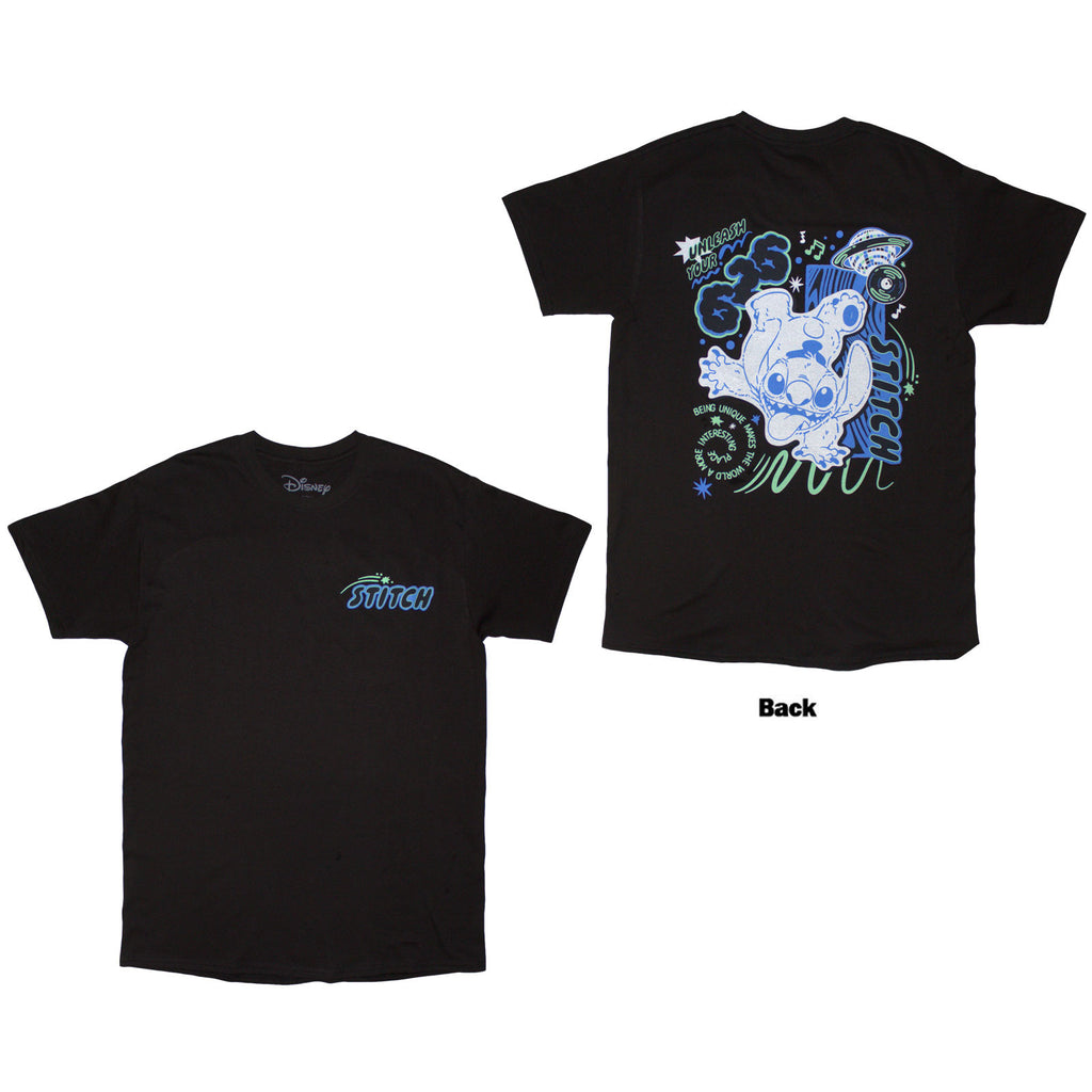 Disney Unisex T-Shirt: Stitch Handstand (Black) (Back Print)