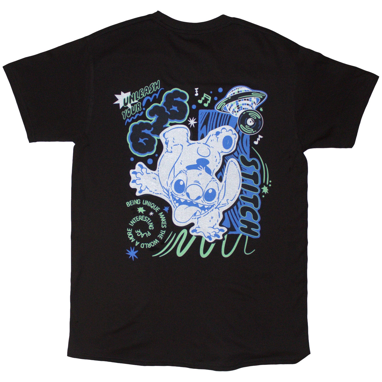 Disney Unisex T-Shirt: Stitch Handstand (Black) (Back Print)