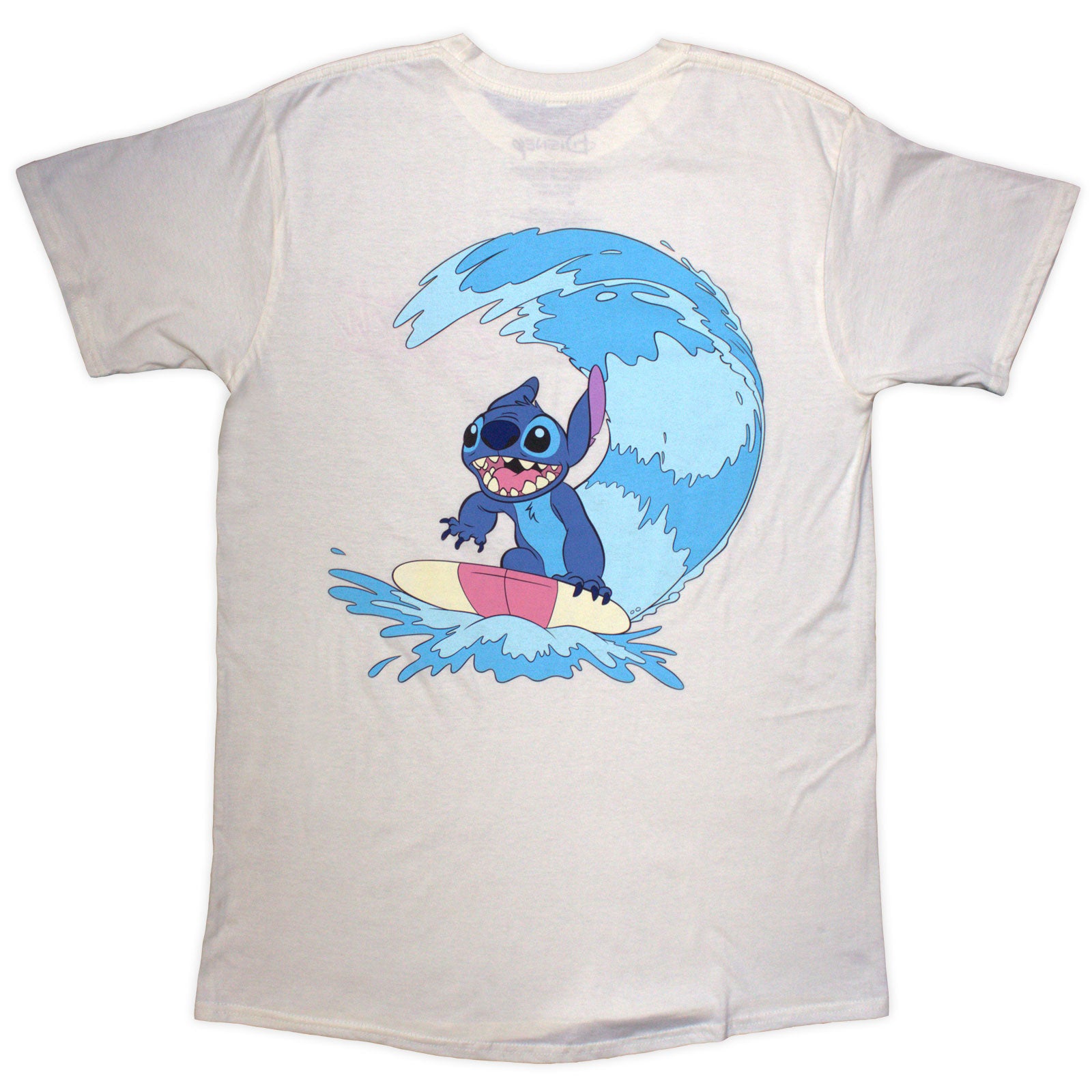 Disney Unisex T-Shirt: Stitch Surf (Natural) (Back Print)