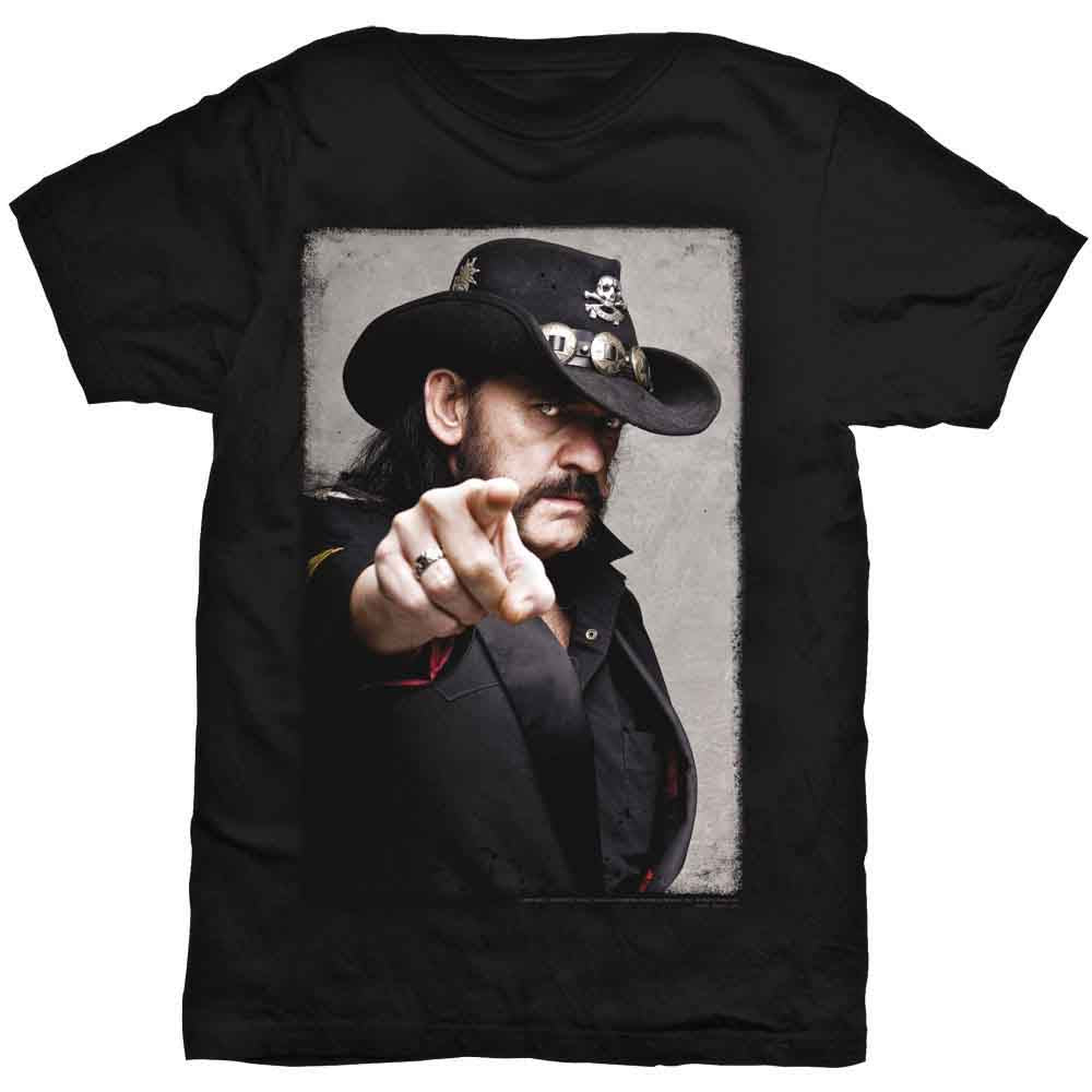 Lemmy Unisex T-Shirt: Pointing Photo (Black) (Back Print)