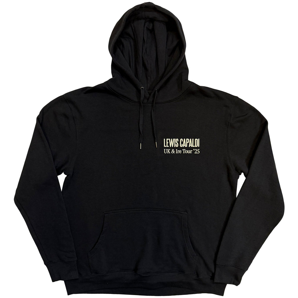 Lewis Capaldi Unisex Pullover Hoodie: Flowers UK Tour '25 (Black) (Back Print) (Ex-Tour)