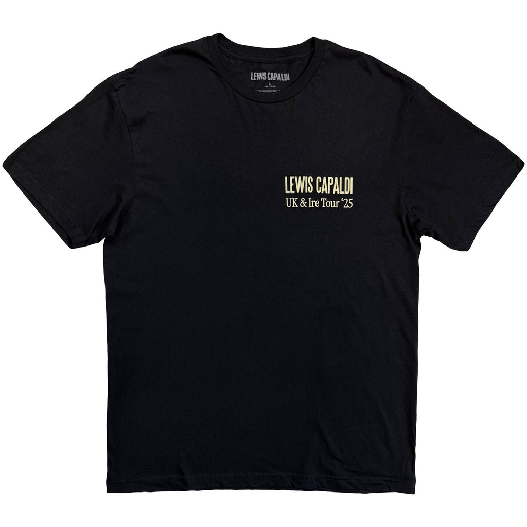Lewis Capaldi Unisex T-Shirt: Flowers UK Tour '25 (Black) (Back Print) (Ex-Tour)