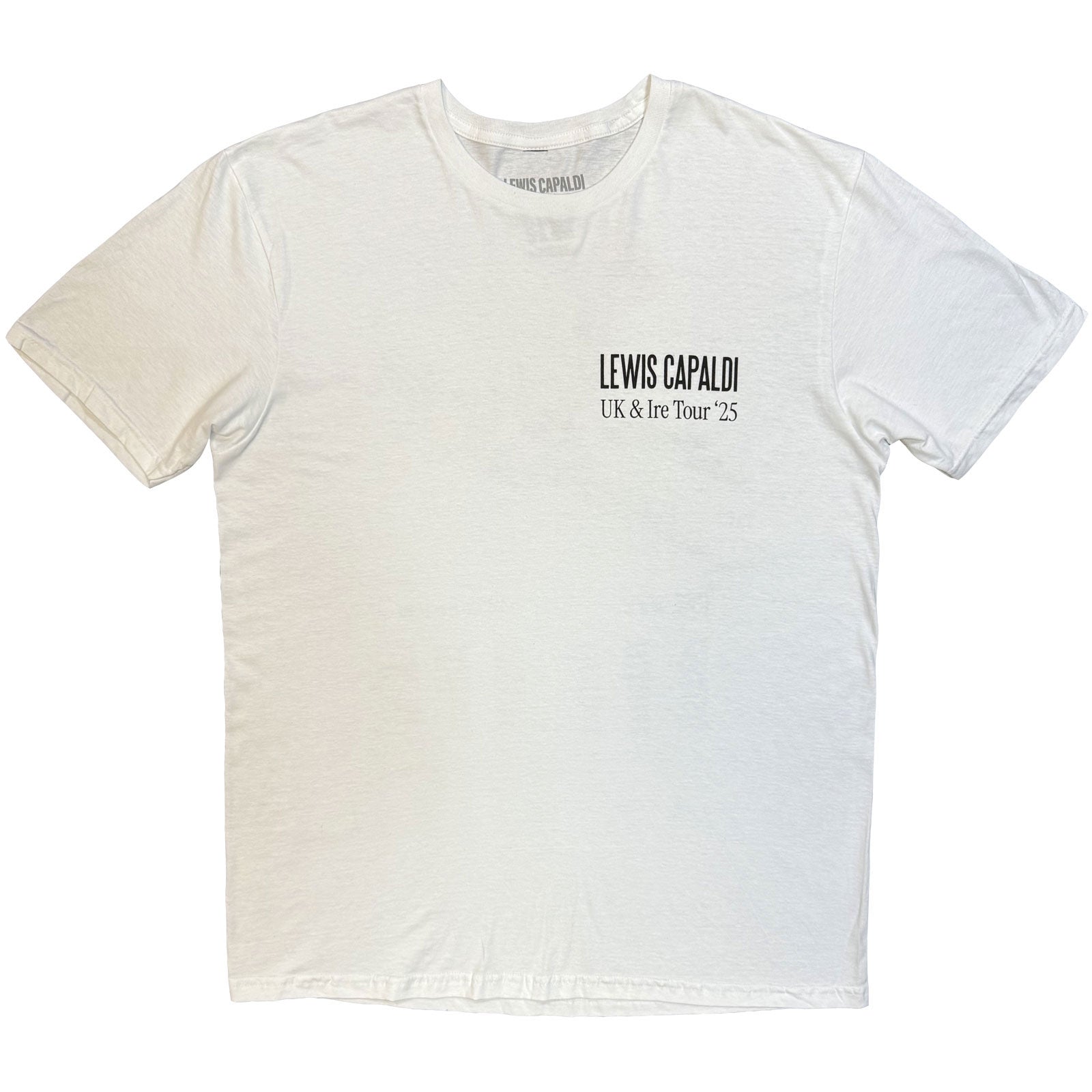 Lewis Capaldi Unisex T-Shirt: Flowers UK Tour '25 (White) (Back Print) (Ex-Tour)