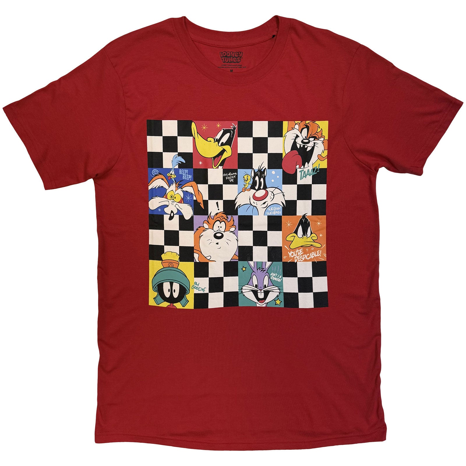 Looney Tunes Unisex T-Shirt: Checkered Characters (Red)