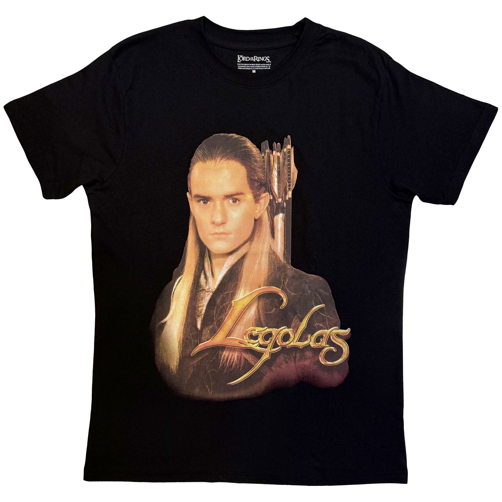 Lord of the Rings Unisex T-Shirt: Legolas Gold Text (Black)