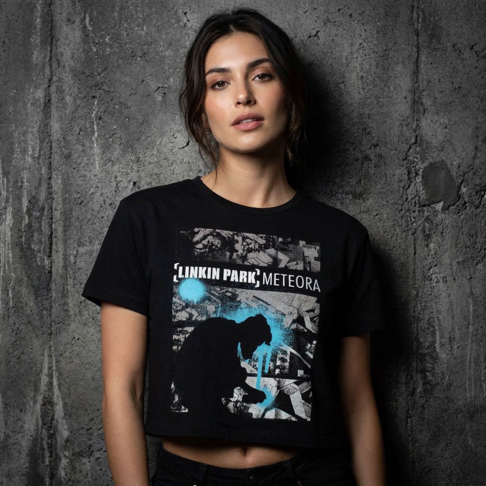 Linkin Park Ladies Crop Top: Meteora Drip Collage (Black)