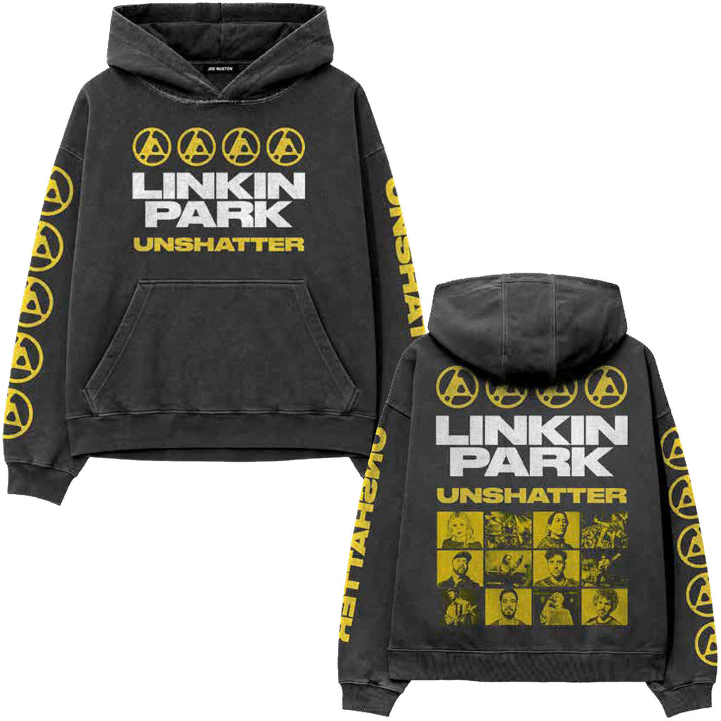 Linkin Park Unisex Pullover Hoodie: Unshatter (Charcoal Grey) (Back Print & Sleeve Print)