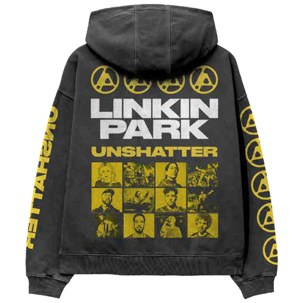 Linkin Park Unisex Pullover Hoodie: Unshatter (Charcoal Grey) (Back Print & Sleeve Print)