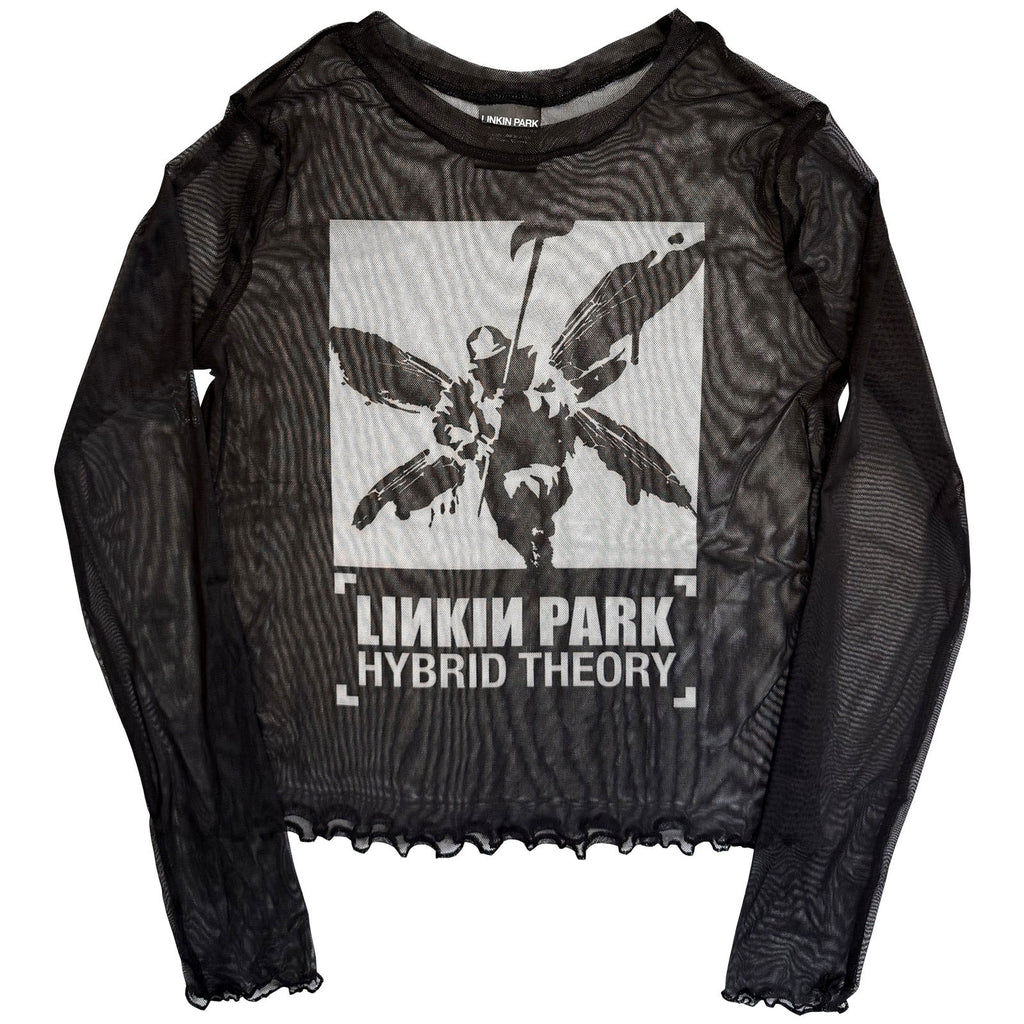 Linkin Park Ladies Long Sleeve Mesh Crop Top: Hybrid Theory (Black)