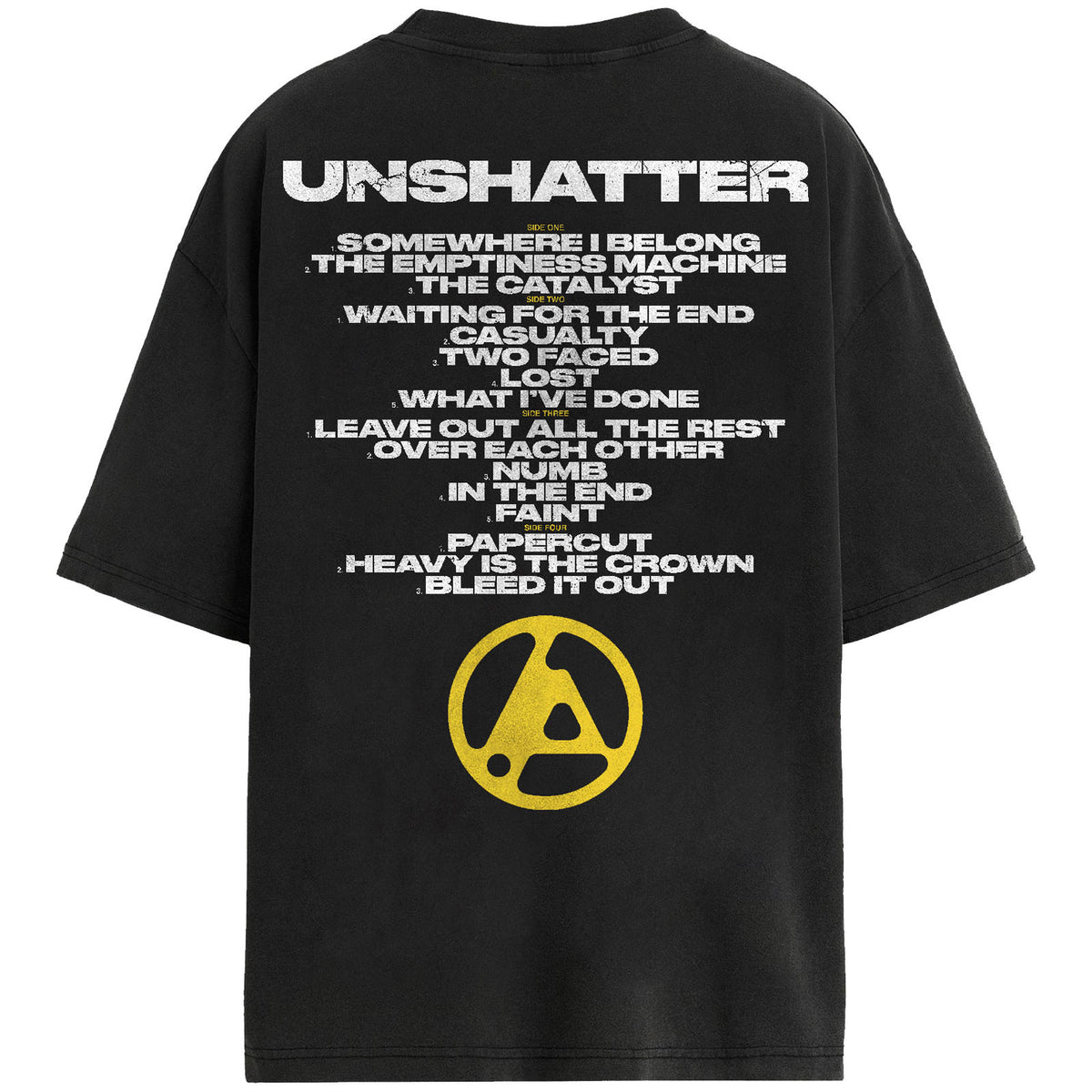 Linkin Park Unisex T-Shirt: Unshatter Tracklist (Black) (Back Print)