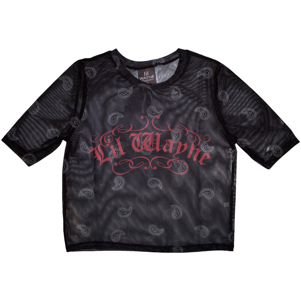 Lil Wayne Ladies Mesh Crop Top: Script Logo (Black)