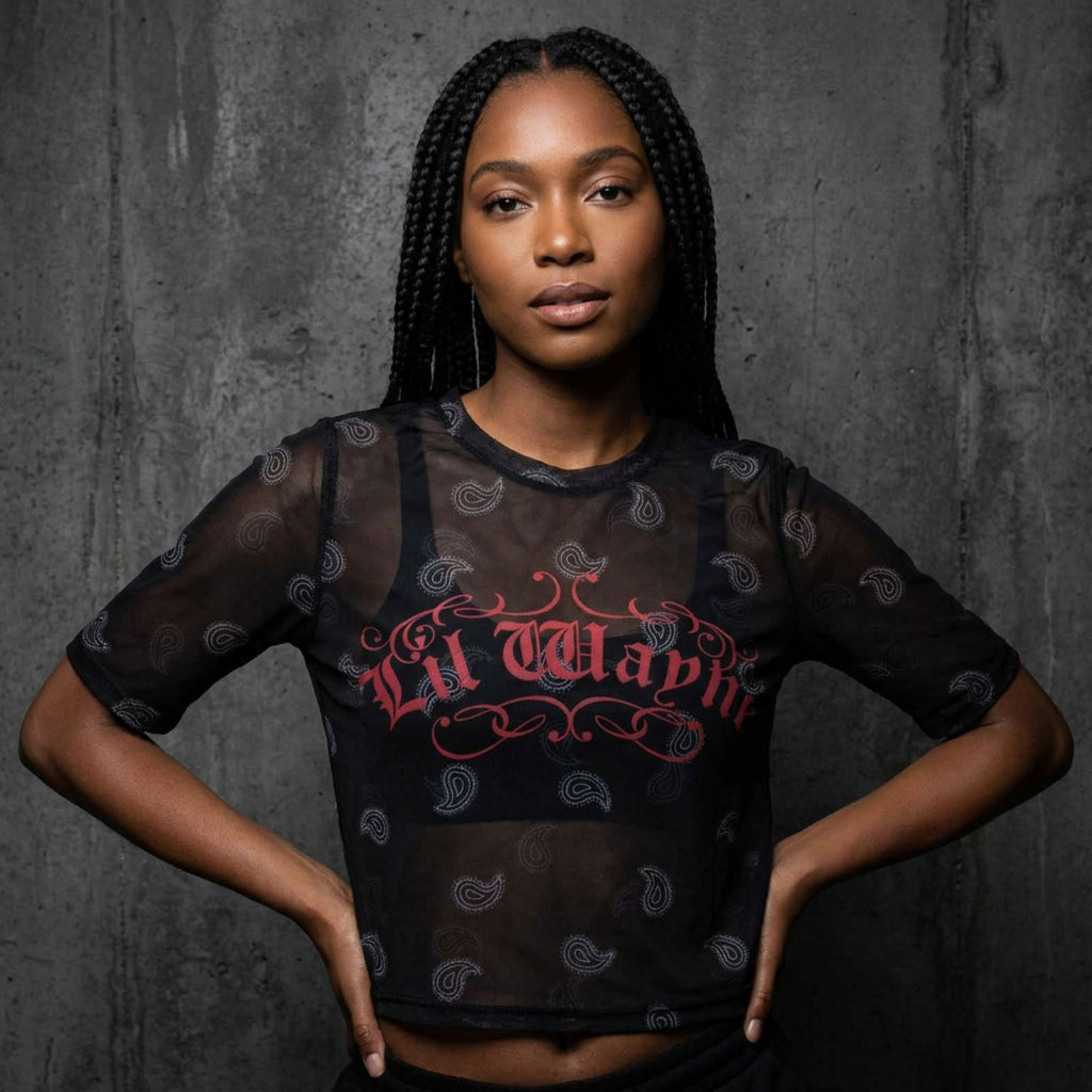 Lil Wayne Ladies Mesh Crop Top: Script Logo (Black)