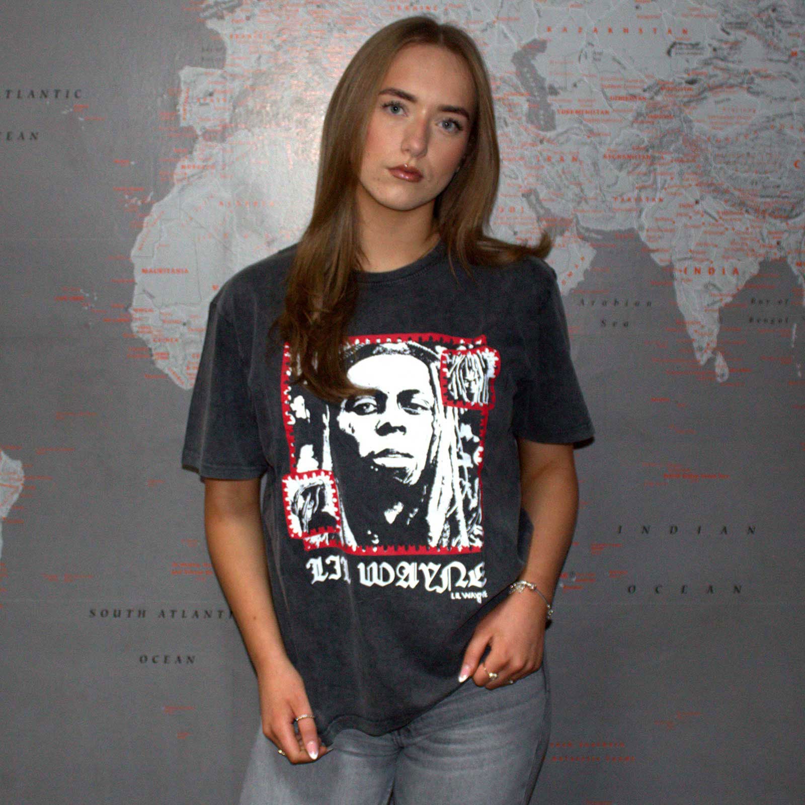 Lil Wayne Unisex Stone Wash T-Shirt: Mono Photo (Charcoal Grey)