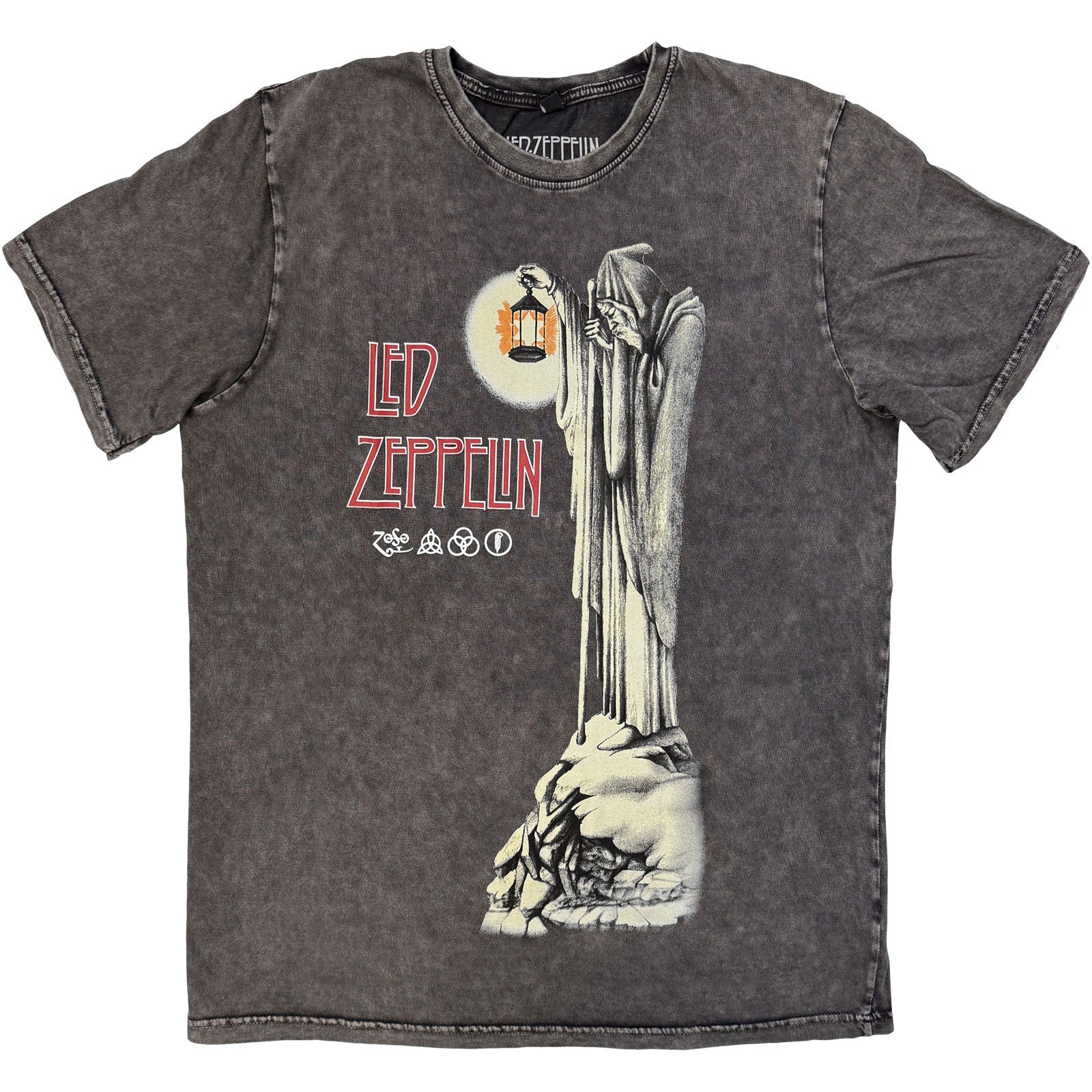 Led Zeppelin Unisex Stone Wash T-Shirt: Hermit (Charcoal Grey)