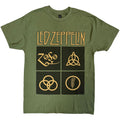 Led Zeppelin Unisex T-Shirt: Gold Symbols in Black Square (Green)