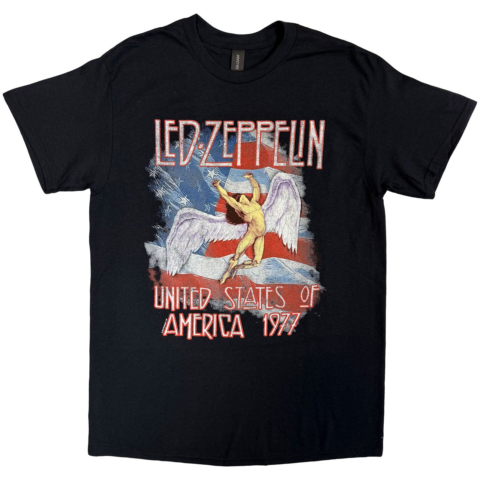 Led Zeppelin Unisex T-Shirt: Stars N' Stripes USA '77. (Black)