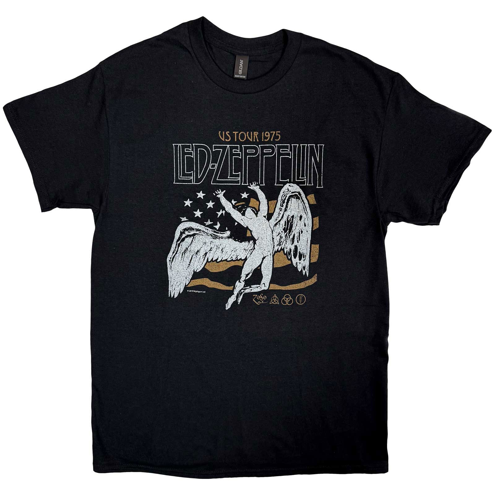 Led Zeppelin Unisex T-Shirt: US 1975 Tour Flag (Black)