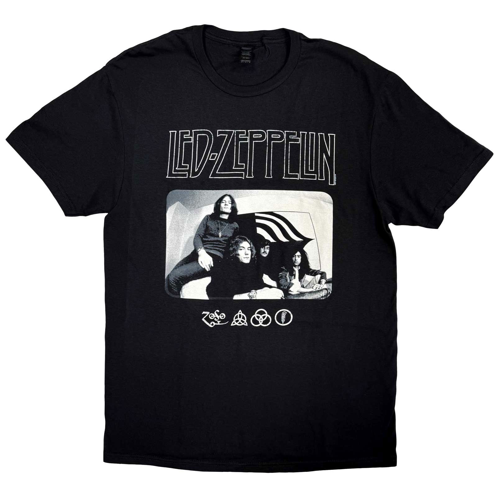 Led Zeppelin Unisex T-Shirt: Icon Logo Photo (Black)
