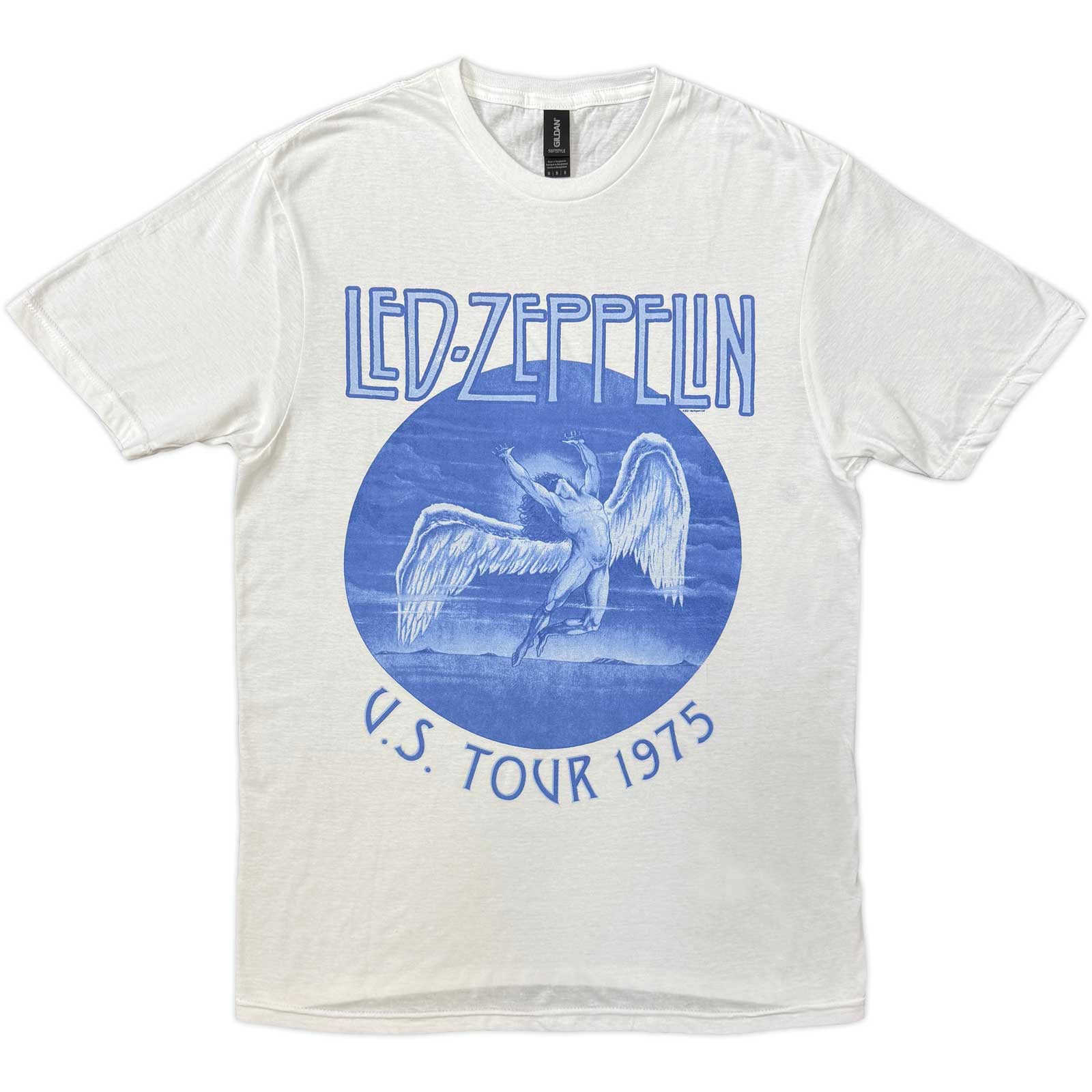 Led Zeppelin Unisex T-Shirt: Tour '75 Blue Wash (White)