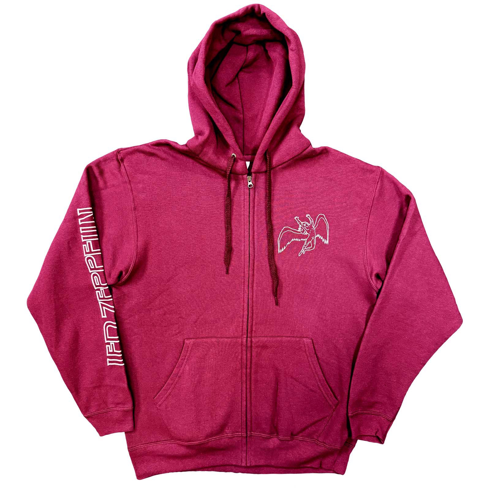Led Zeppelin Unisex Zipped Hoodie: Symbols (Maroon Red) (Back Print)