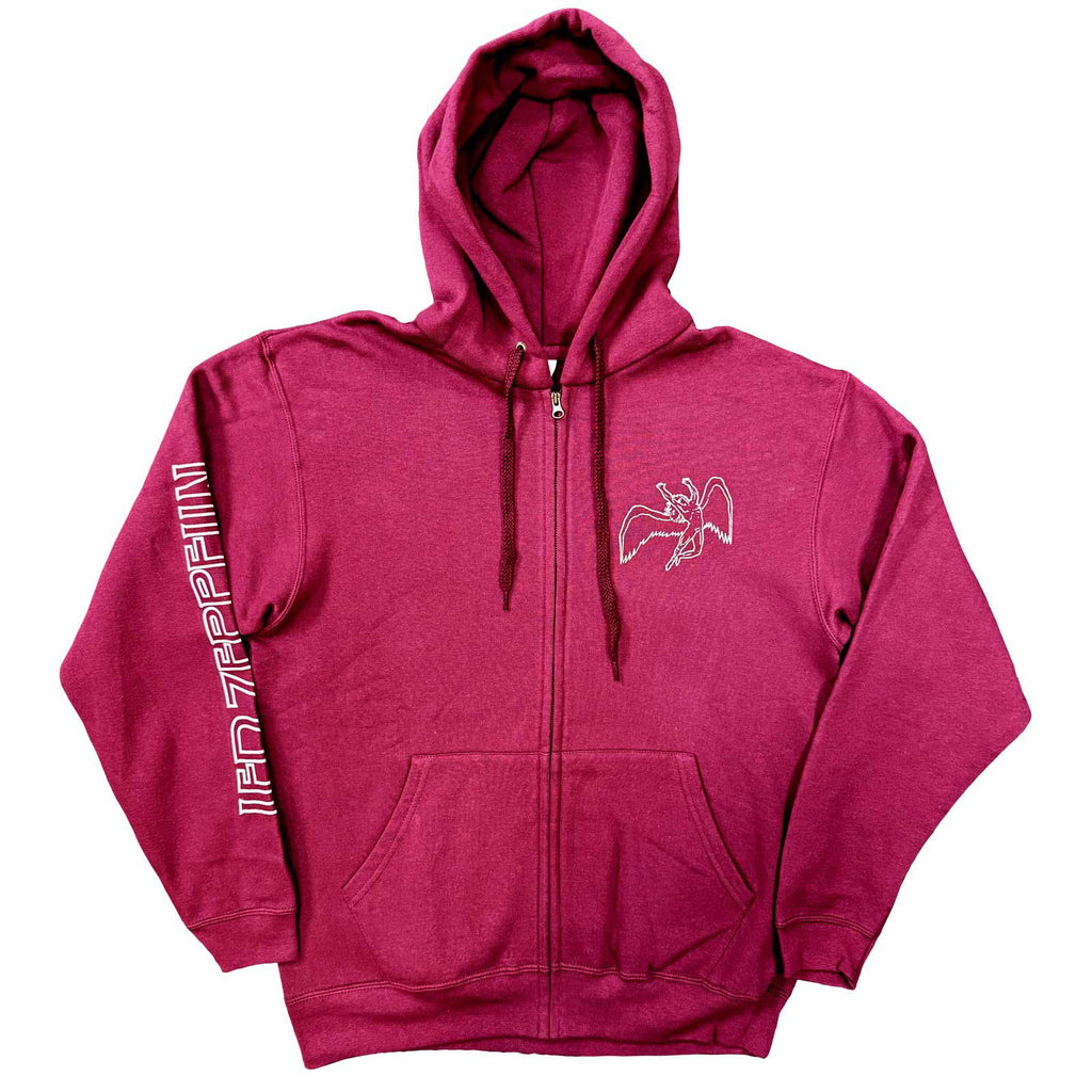 Led Zeppelin Unisex Zipped Hoodie: Symbols (Maroon Red) (Back Print)