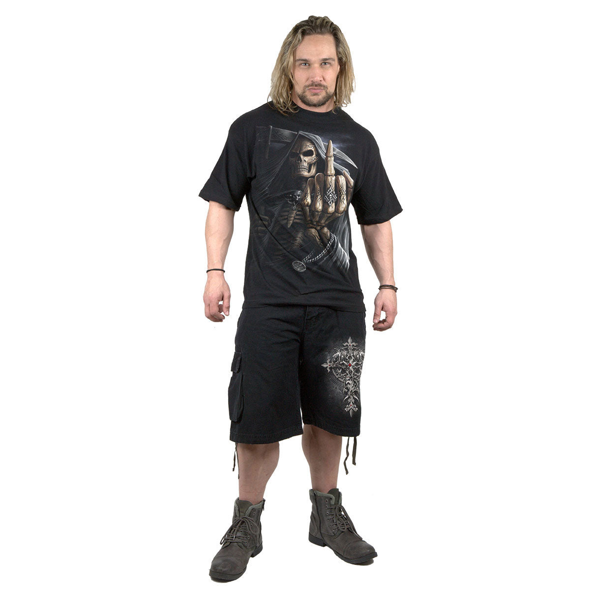Spiral Unisex T-Shirt: Bone Finger (Black) (Back Print)