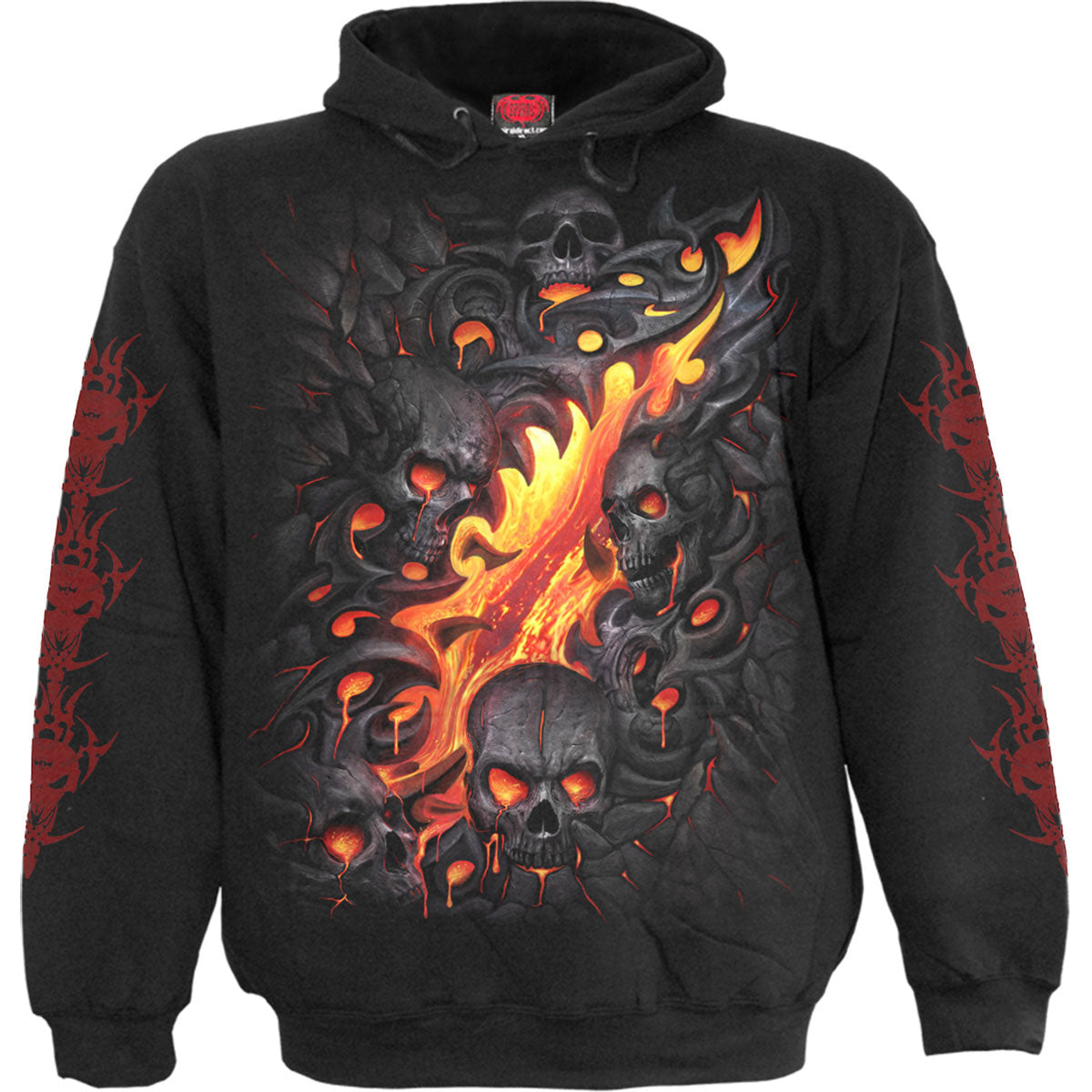 Spiral Unisex Pullover Hoodie: Skull Lava (Black) (Back & Sleeve Print)