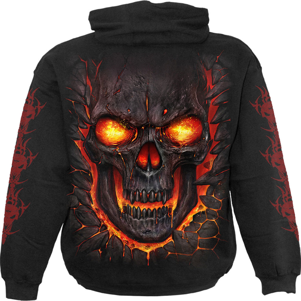 Spiral Unisex Pullover Hoodie: Skull Lava (Black) (Back & Sleeve Print)