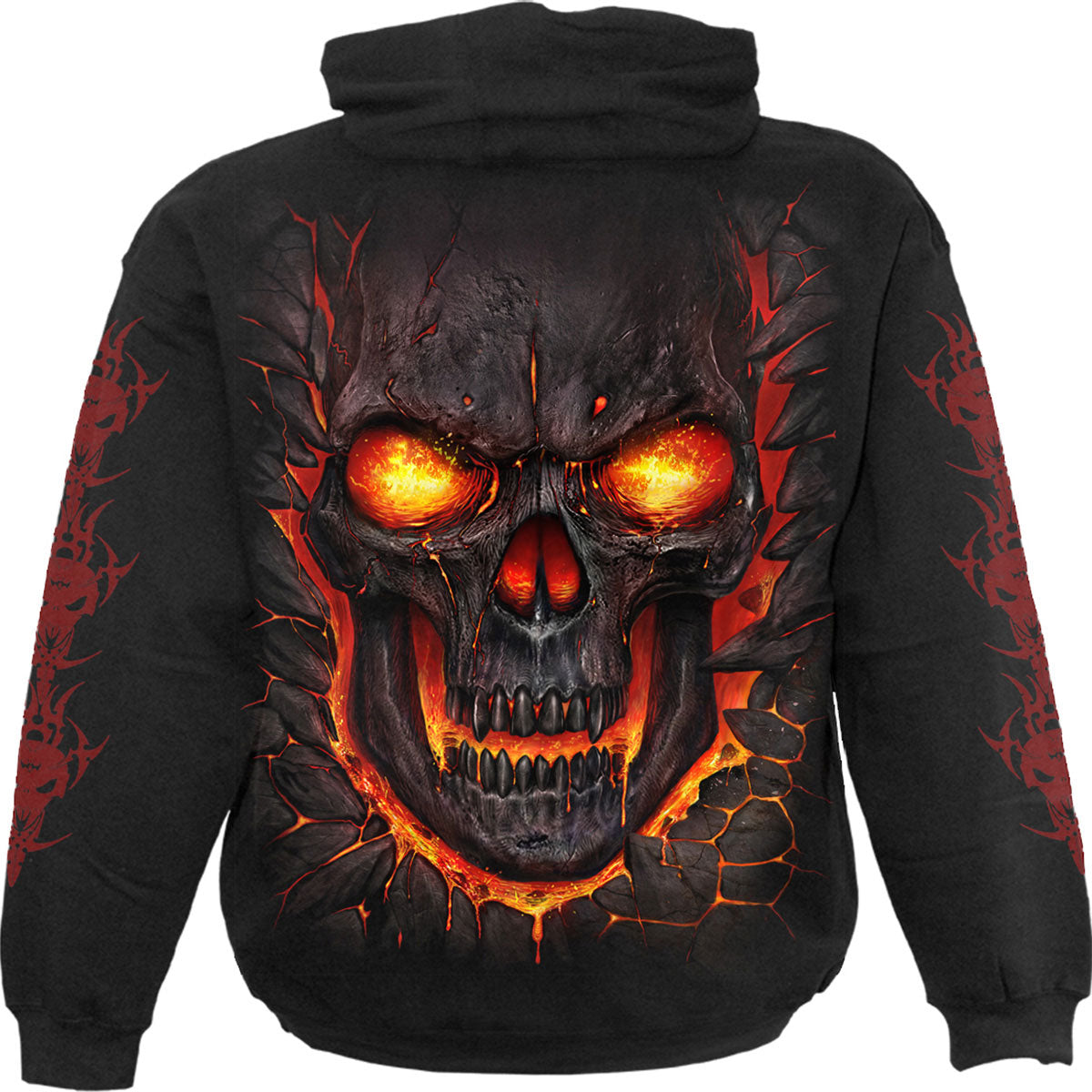 Spiral Unisex Pullover Hoodie: Skull Lava (Black) (Back & Sleeve Print)
