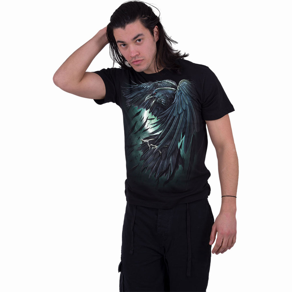 Spiral Unisex T-Shirt: Shadow Raven (Black) (Back Print)