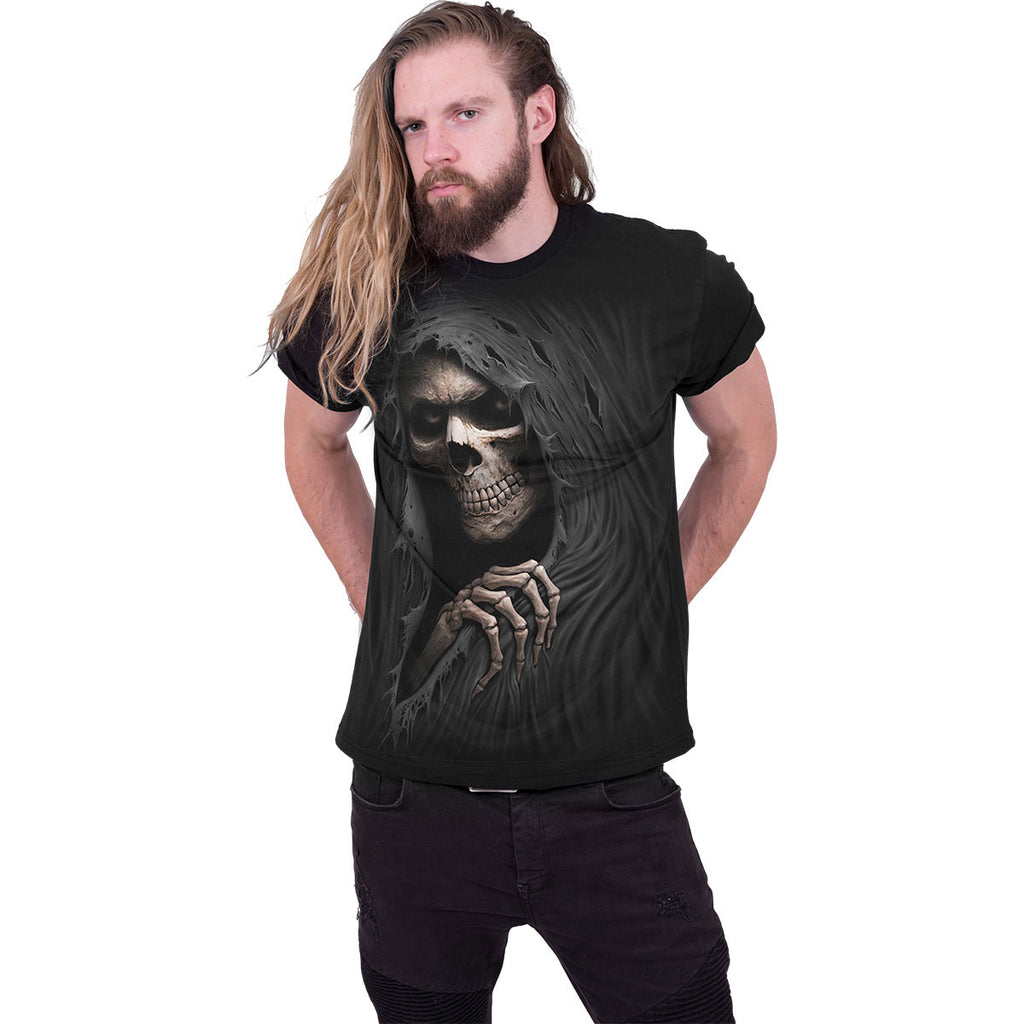 Spiral Unisex T-Shirt: Grim Ripper (Black) (Back Print)